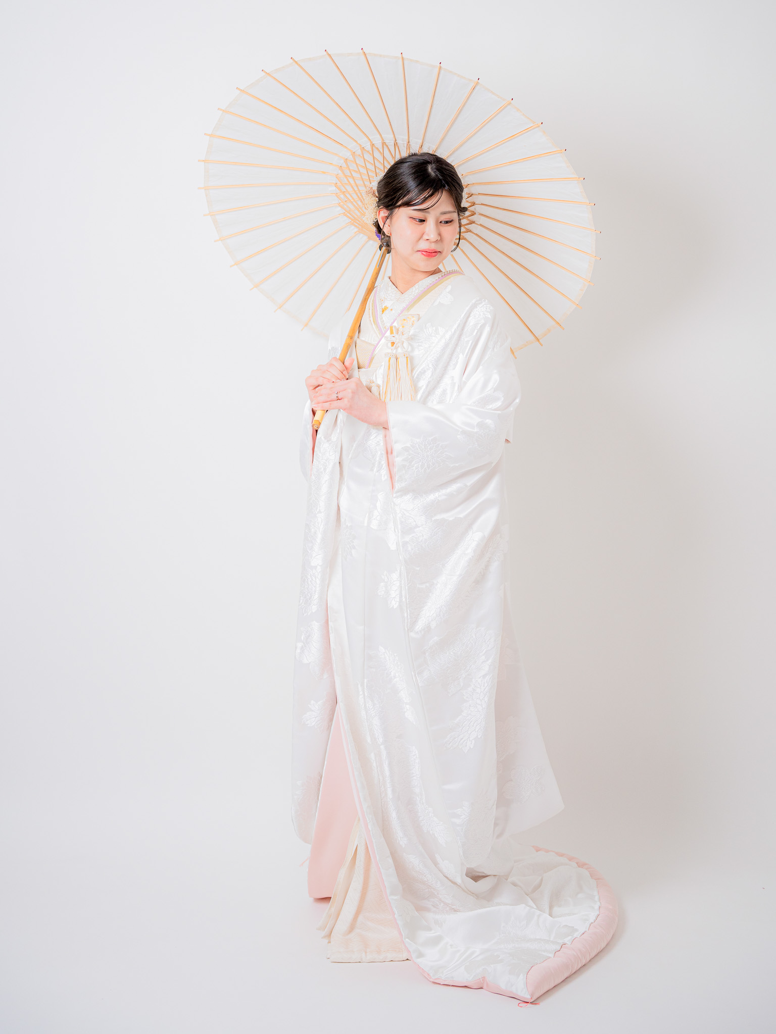 白無垢 くすみピンク 裏地SA-003 番傘 全身ショット